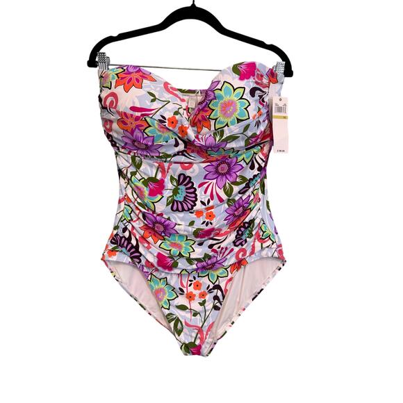 Anne Cole Other - Anne Cole One Piece Swimsuit 14 Fleetwood Floral Twist Bandeau Strapless NWT